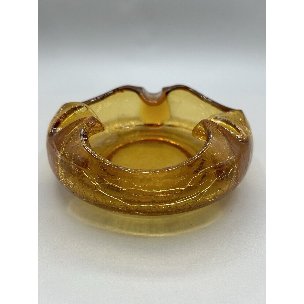 Viking Amber Crackle Glass Cigar AshtrayVintage‎ Mid Century